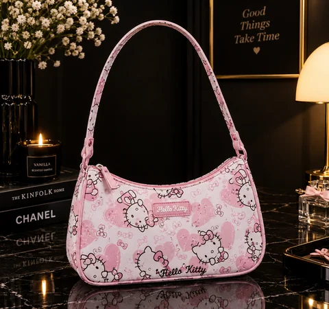 Pink Hello Kitty Print Shoulder Bag